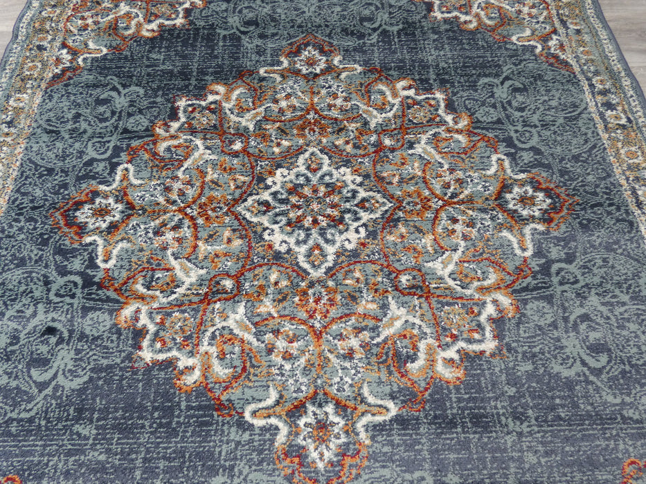 Faded Design Transitional Style Teal Blue Colour Rug - Rugs Direct