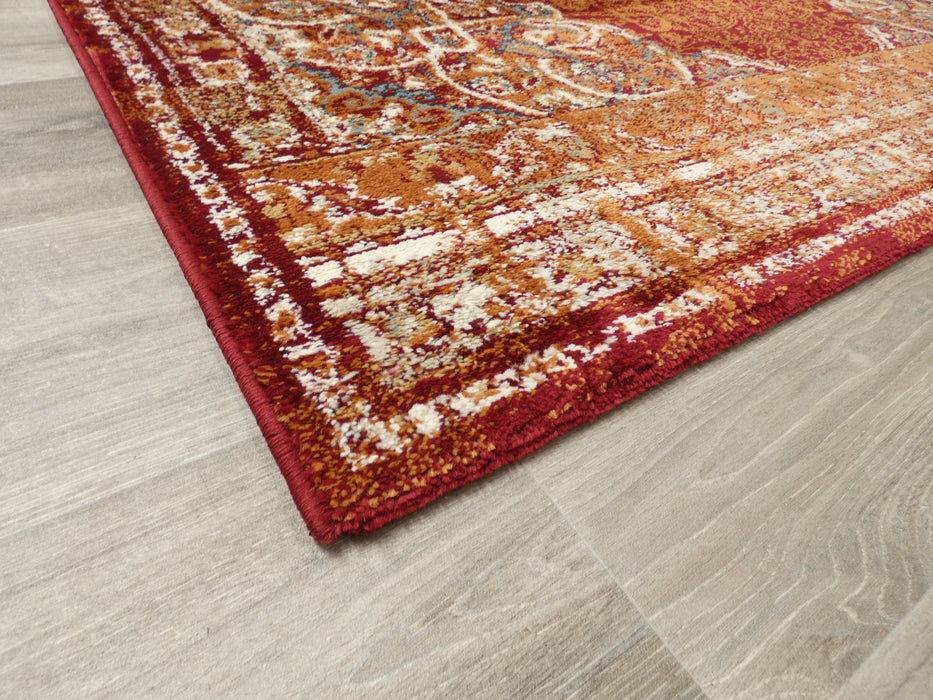 Washed Out, Traditional Design Orange & Red Colour Rug - Rugs Direct