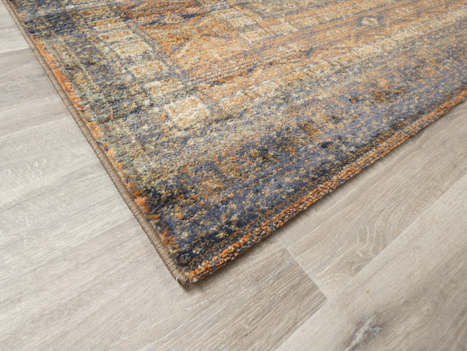 Traditional Design Terracotta and Blue colour Rug - Rugs Direct