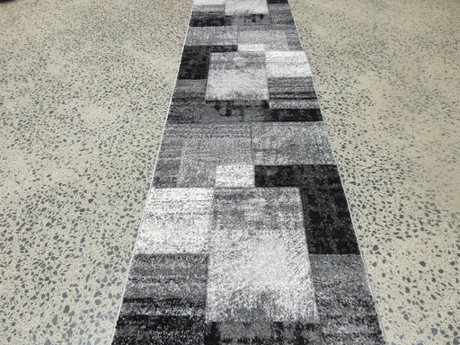Aroha Geometric Modern Design Turkish Hallway Runner in Dark Grey & Grey Colour 80cm Wide x Cut To Order - Rugs Direct