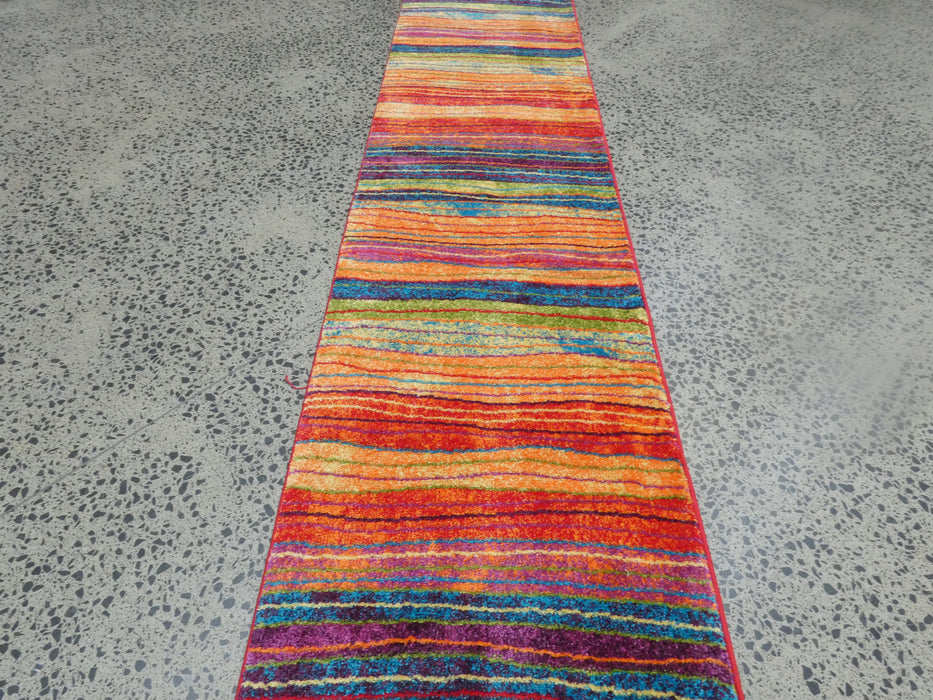 Multi Colour Aroha Modern Rainbow Design Turkish Hallway Runner 80cm Wide x Cut To Order - Rugs Direct