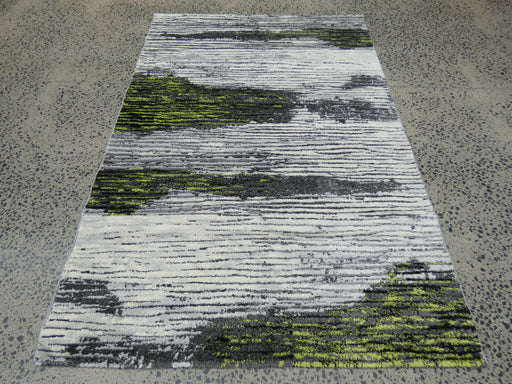 Abstract Modern Design Turkish Aroha Rug in Light Grey & Green Colour - Rugs Direct