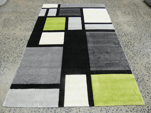 Abstract Modern Design Turkish Aroha Rug in White, Grey, Black & Green Colour - Rugs Direct