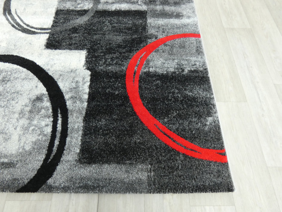 Geometric Modern Design Turkish Aroha Rug in Grey, Black & Red Colour - Rugs Direct