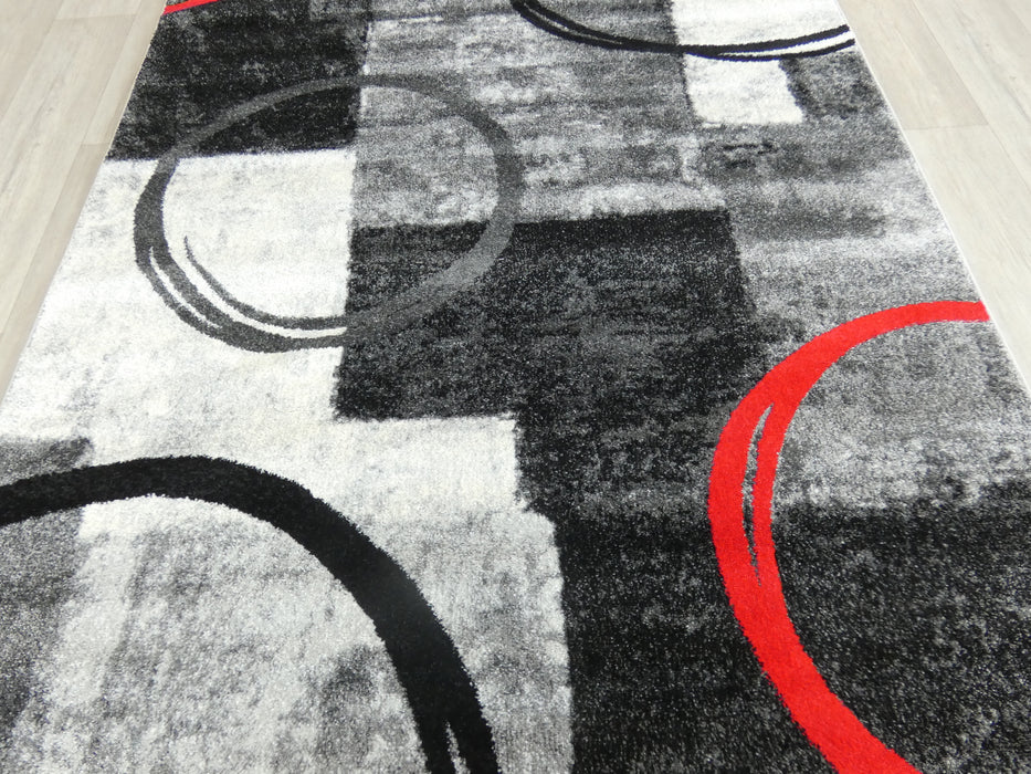 Geometric Modern Design Turkish Aroha Rug in Grey, Black & Red Colour - Rugs Direct