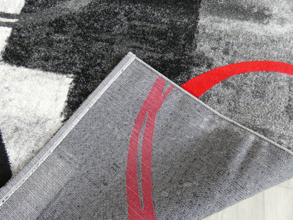 Geometric Modern Design Turkish Aroha Rug in Grey, Black & Red Colour - Rugs Direct