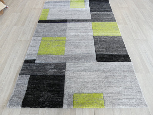 Modern Aroha Block Design Turkish Rug in Grey & Green Colour - Rugs Direct