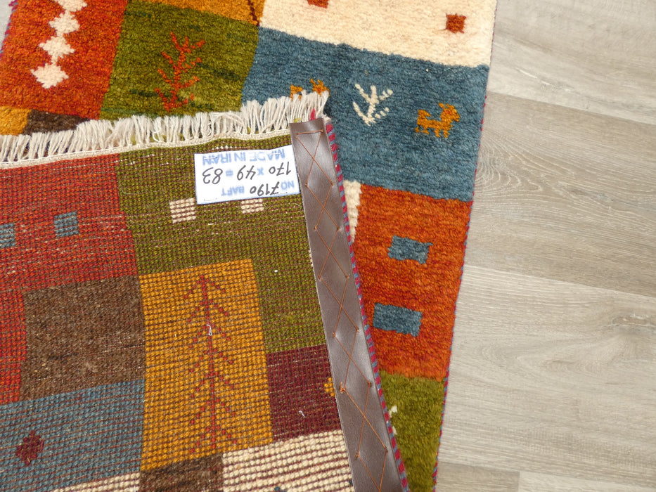 Authentic Persian Hand Knotted Gabbeh Rug Size: 170 x 49cm- Rugs Direct