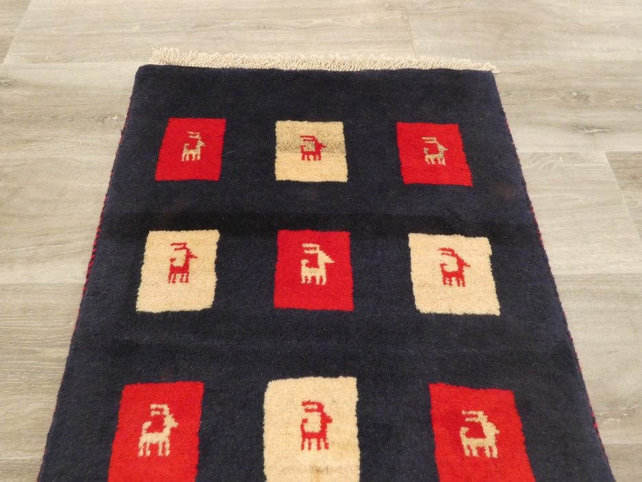 Authentic Persian Hand Knotted Gabbeh Rug Navy Colour Size: 90 x 60cm- Rugs Direct 