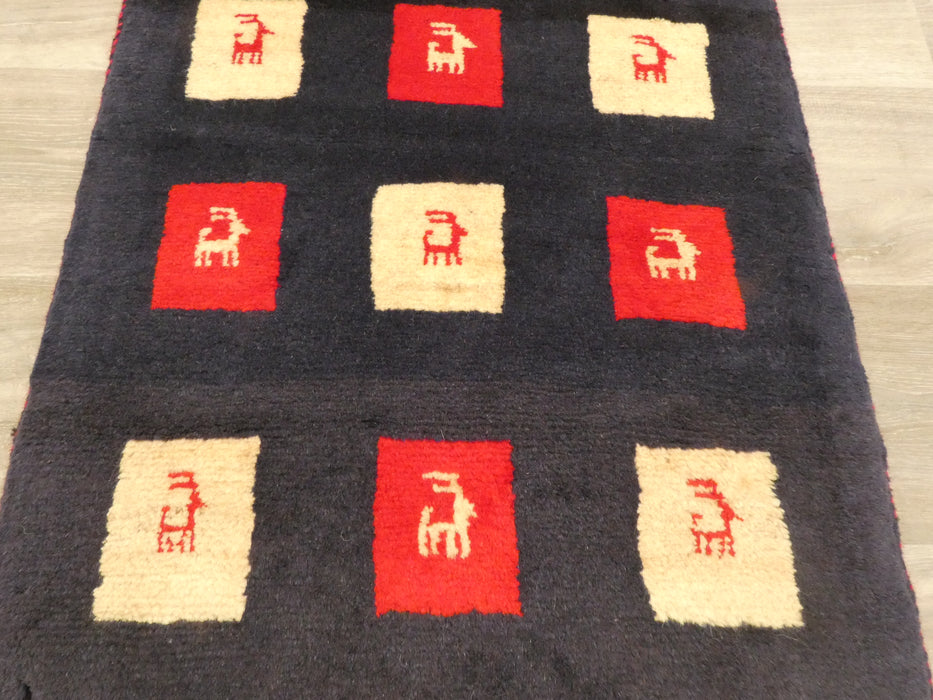 Authentic Persian Hand Knotted Gabbeh Rug Navy Colour Size: 90 x 60cm- Rugs Direct 