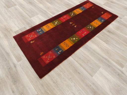 Authentic Persian Hand Knotted Gabbeh Rug Runner Burgundy Colour Size: 192 x 84cm- Rugs Direct 
