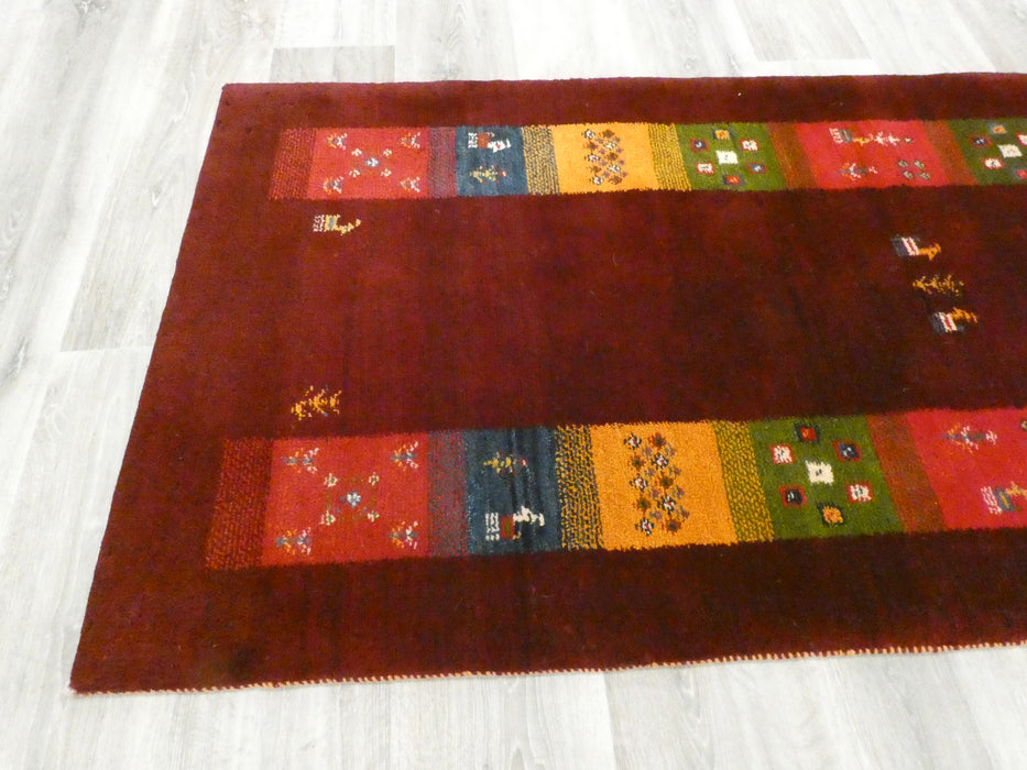 Authentic Persian Hand Knotted Gabbeh Rug Runner Burgundy Colour Size: 192 x 84cm- Rugs Direct 