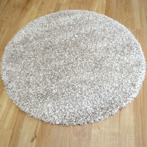 Twilight Shaggy Linen and White Colour Round Rug - Rugs Direct