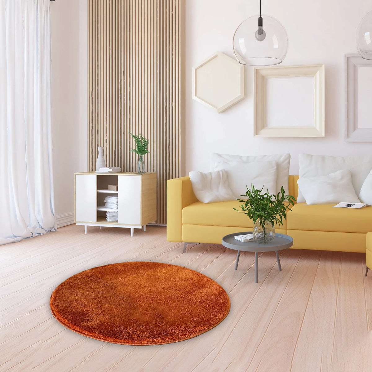Dream Shaggy Orange Colour Turkish Round Rug — Rugs Direct