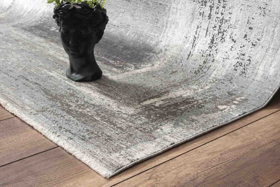 Grey Designer Rug Faded Frame Abstract Contemporary Rug — Rugs Direct