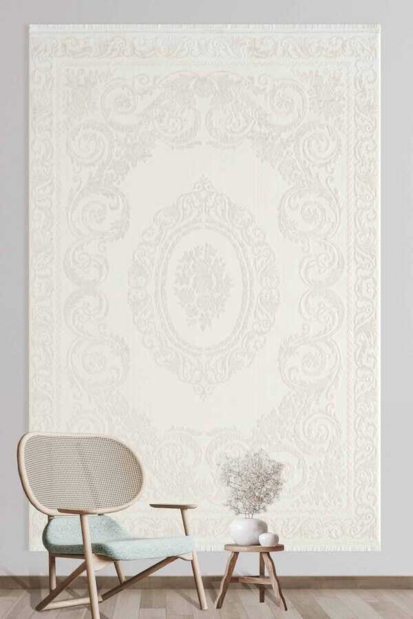 Ivory Embossed Classic Medallion Designer Rug Size: 120 x 180cm — Rugs ...